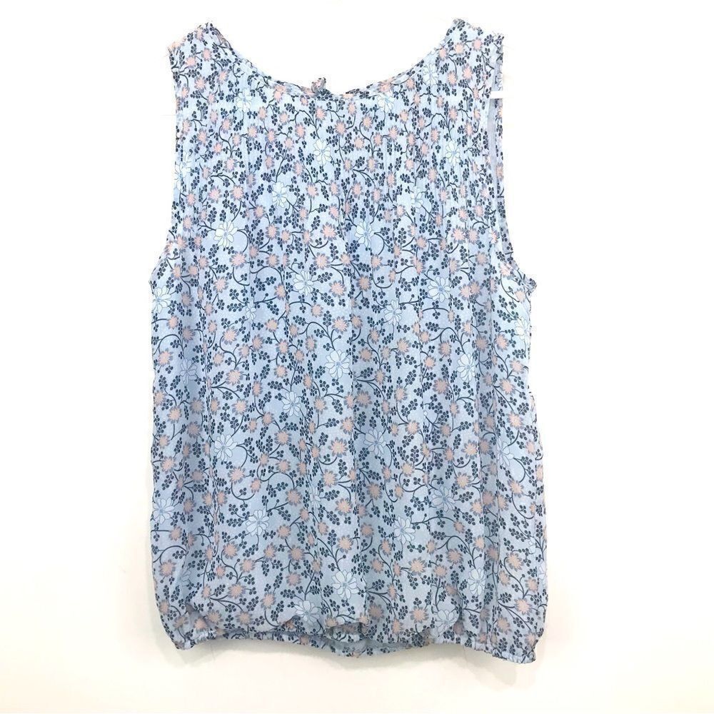 Max Studio Pastel Blue Floral Pleated Sleeveless Blouson Blouse